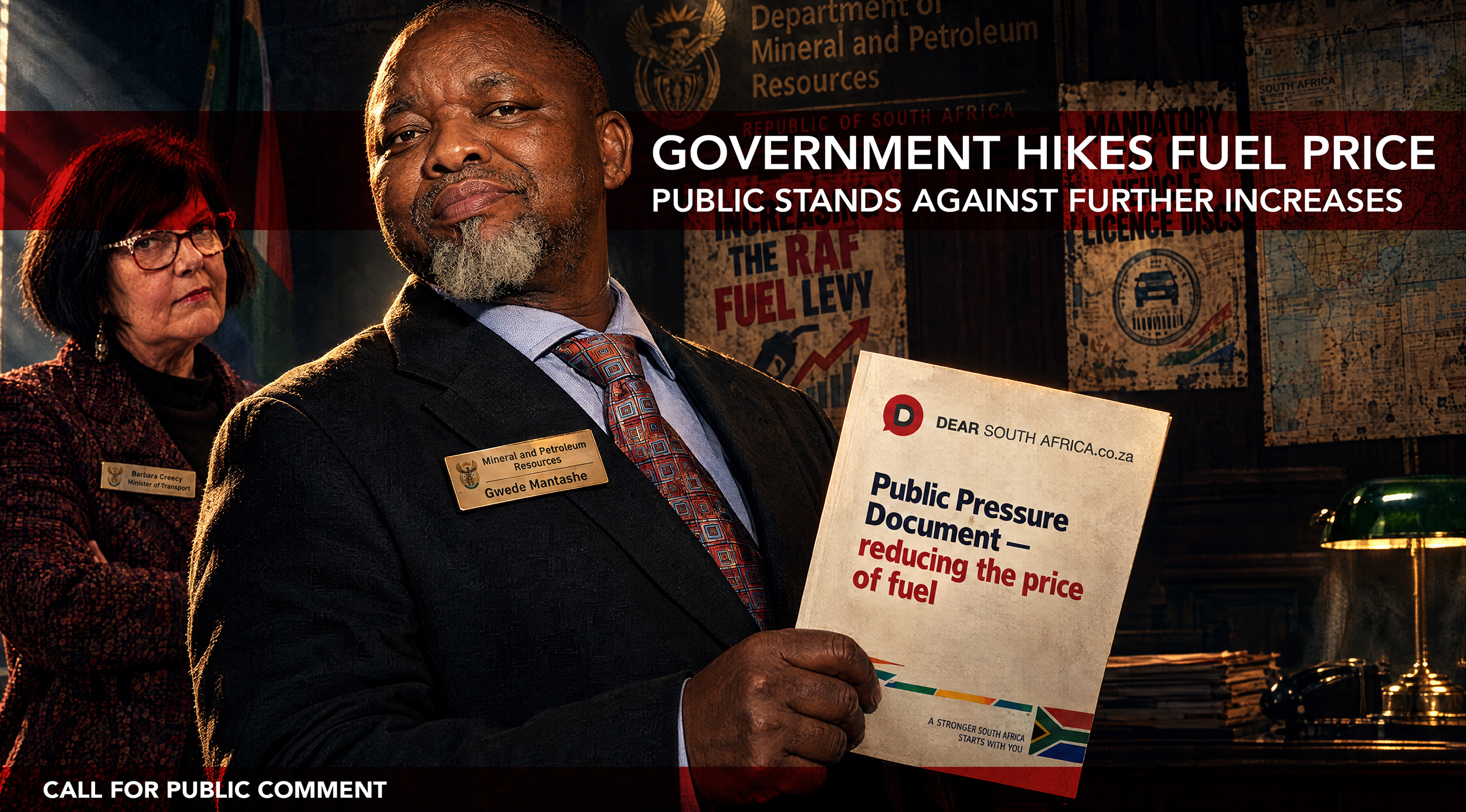 OBJECT to the R3.00/litre RAF hike and the licence disc tax, and DEMAND the reinstatement of fuel levy relief